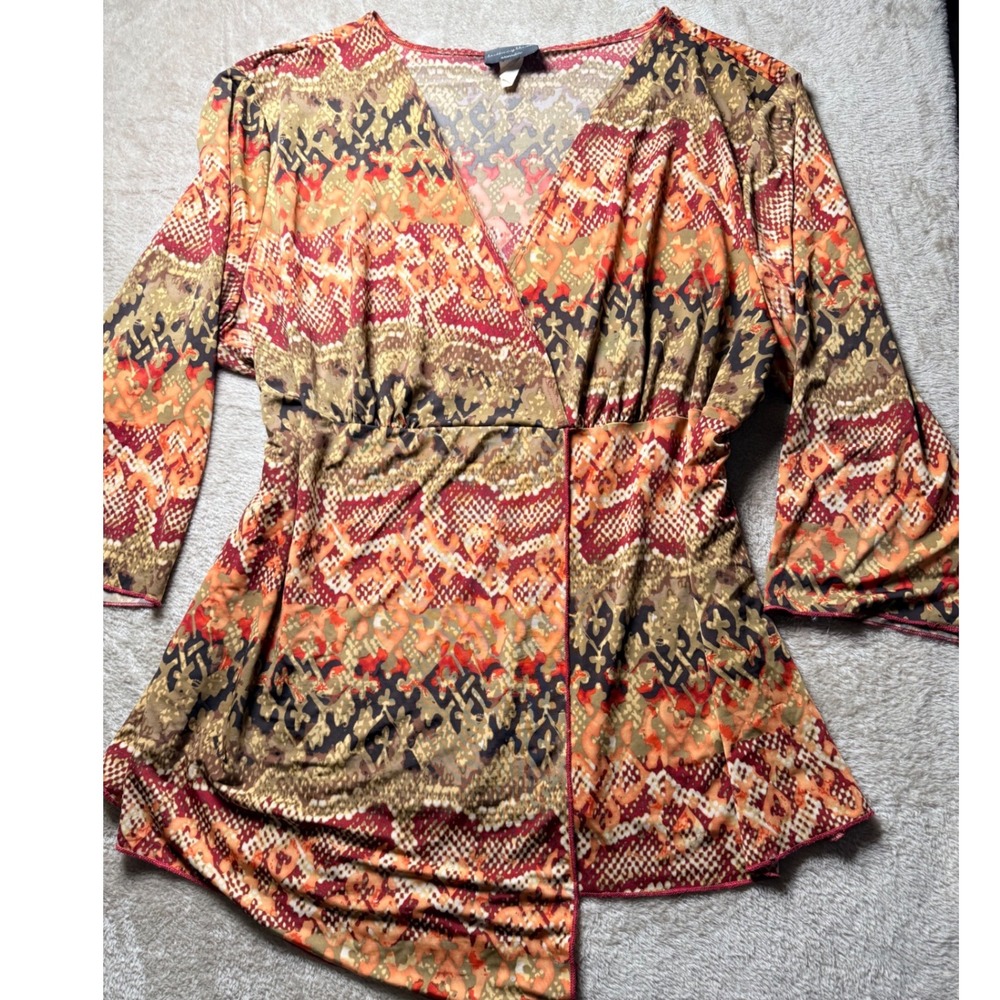 Y2K Brittany Black Woman Tunic Top 3X Snakeskin Print Boho 90s Office Siren